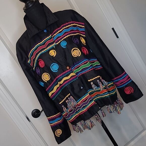 Allure Black Silk Colorful Tassels Lightweight Jacket - Picture 1 of 12